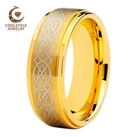 8mm yellow gold tungsten ring men women wedding band with stepped brushed outside engraving excellent quality comfort fit