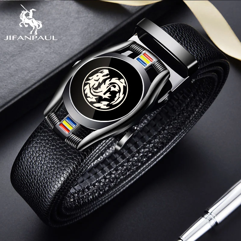 JIFANPAUL Brand Luxury Buckle Sports Black simple fashion Quality Belts brand men's leather genuine men belt Men 3.5cm Width