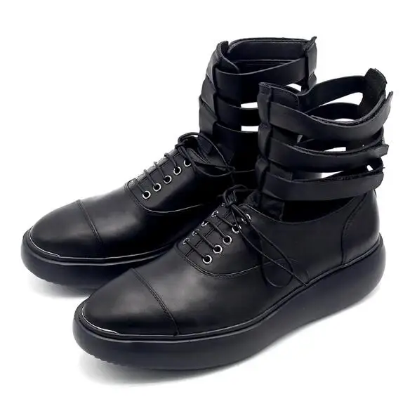 

Мужские ботильоны на платформе, черные однотонные классические ботинки в римском стиле, повседневная обувь, 2019