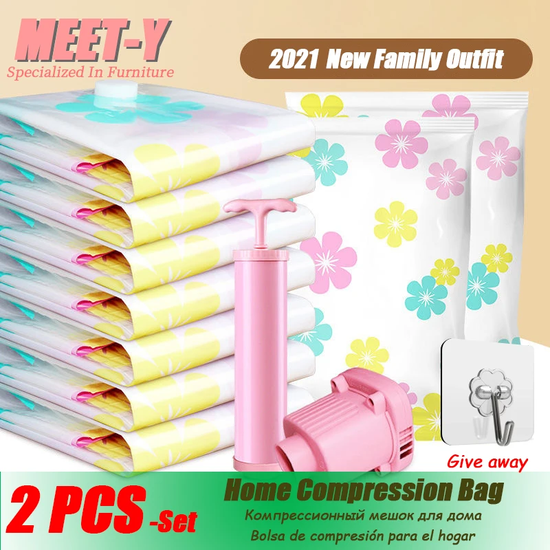 

2021New 2 Pcs-Set Vacuum Thicken Storage Bags Increase Ziplock Bag Compression With Travel For Clothes Pillows More Space Saver