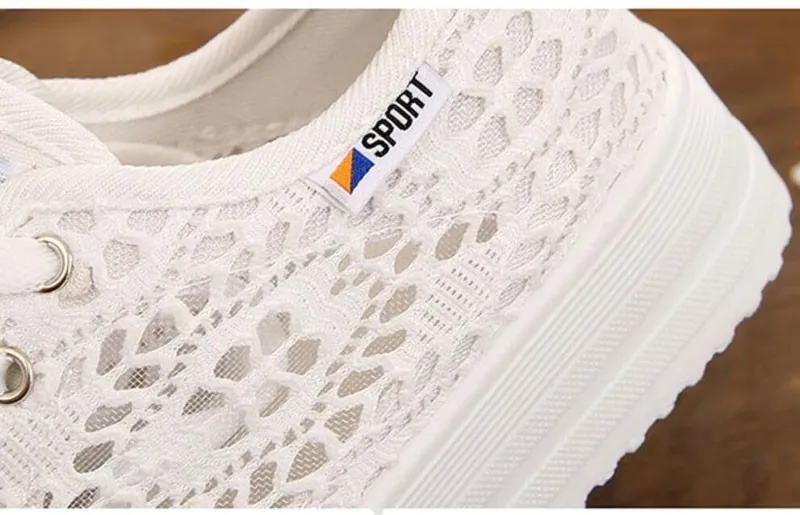

Women Increase Casual Shoes Female Thick Bottom Platform Sneakers 2020 Summer Ladies Hollow Lace Breathable Flat Shoes White