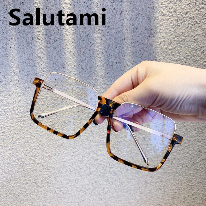 

Clear Orange Frame Women Fashion Eyewear Oversized Half Frame Square Eyeglasses Transparent Lens Female Computer Shades Black