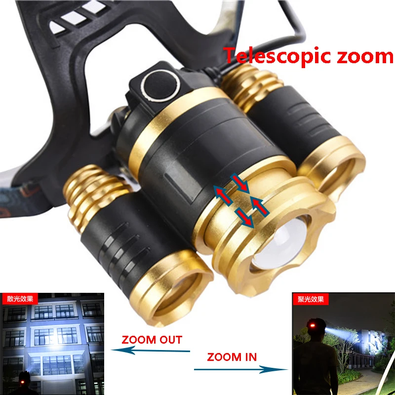 Налобный фонарь XM T6 с 3 мощными светодиодными лампами перезаряжаемый