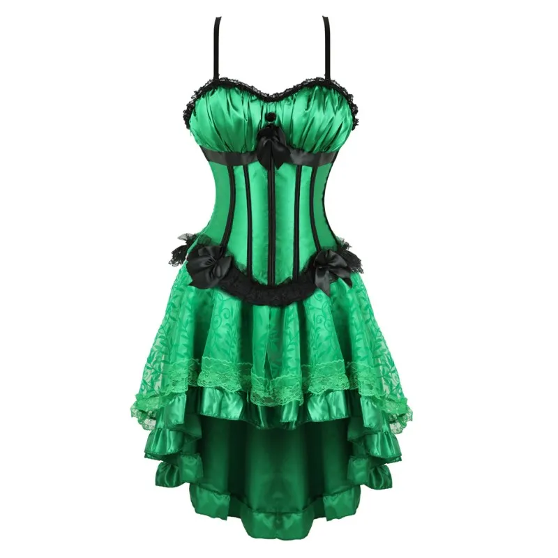 Corset Dress Sexy Lingerie Lace-Up Black and Green Striped Corset Gothic Clothes Burlesque Exotic Apparel Green Corset Skirt