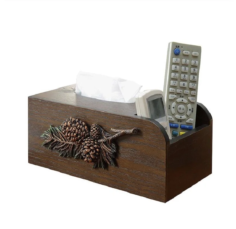 European Style Simple And Creative Living Room Multifunctional Household Wooden Tissue Box Desktop Remote Control Storage Box