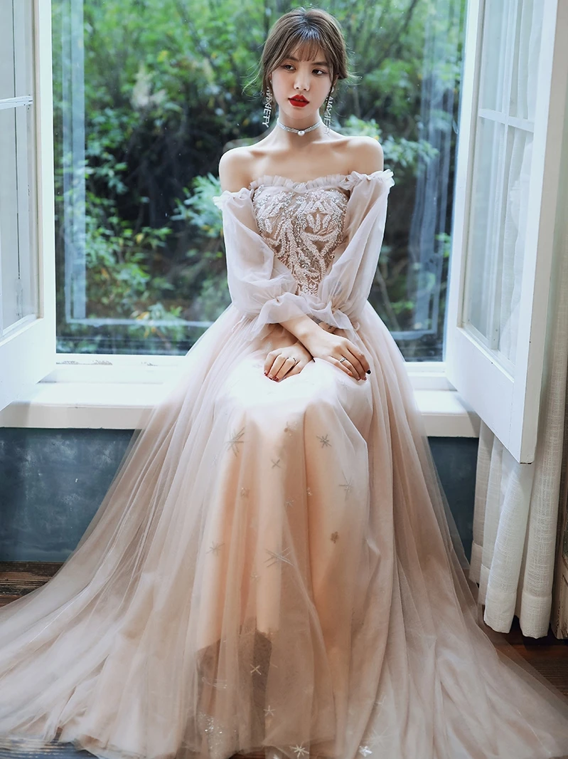 AE735 Elegant Women Long Prom Dresses 2021 Crystals A-Line Appliques Sweetheart Vintage Formal Party | Свадьбы и торжества