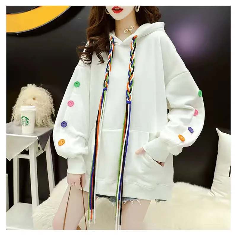 

2021 Polar Fleece Hooded Loose Long Sleeve Hoodie Pullover Women's Wool Spring and Autumn Casual Hooded Sweatshirt Top