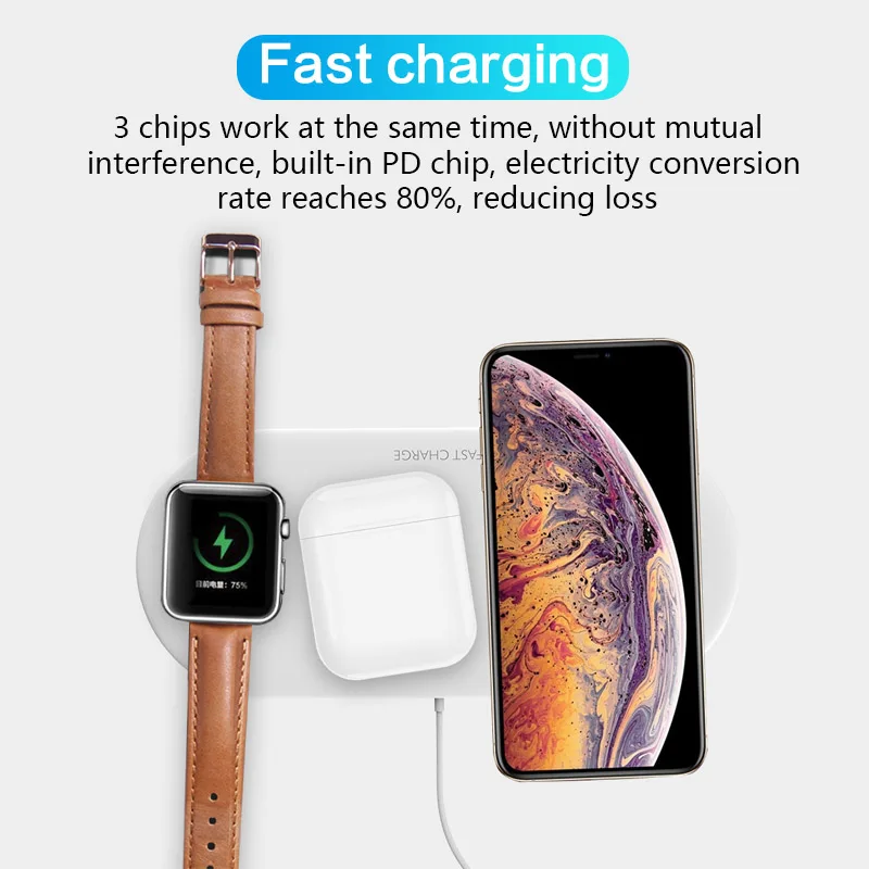Беспроводное зарядное устройство 3 в 1 10 Вт для AirPods iPhone 11 Pro Samsung S10 S9 S8 быстрая