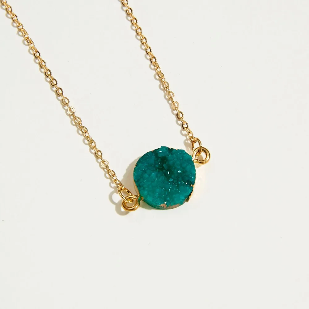 Rinhoo открытка желаний, ювелирное изделие, подарок, круглая подвеска, ожерелье, натуральный камень, кварц, друза, камень, звено цепи, ожерелье для женщин, воротники
