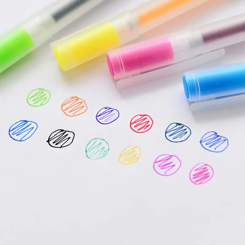 

12 Pcs/lot 0.5MM Gel Pen Color Ink Maker Pen for School Stationary Office Writing Tool Supply 12 Colours with Case W8ED