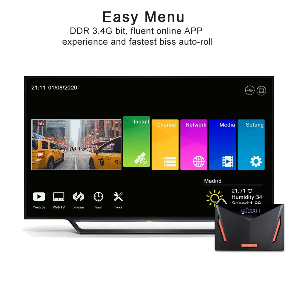 Новый комбинированный тюнер STB Gtmedia V8 UHD DVB-S2/S2X DVB-T2 DVB-C ATSC-C ISDBT поддерживает прием спутникового телевидения высокой четкости 4K, обновление от серии.