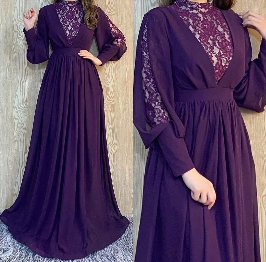 

Элегантные арабские Длинные кружевные платья с высоким воротом и рукавом трапециевидного силуэта на молнии сзади Abendkleider Robe De Party для женщин