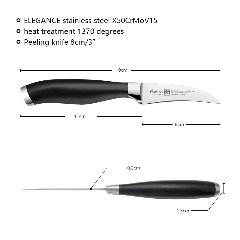 FISSMAN 3 дюймовый пилинг нож серии ELEGANCE немецкий стальной кухонный с рукояткой из