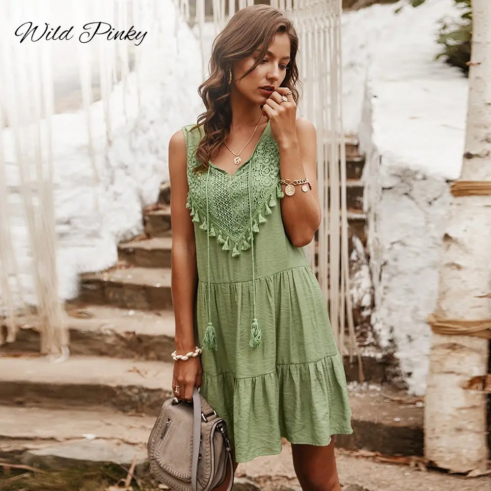 Платье WildPinky женское с V-образным вырезом пикантный пляжный сарафан в стиле бохо