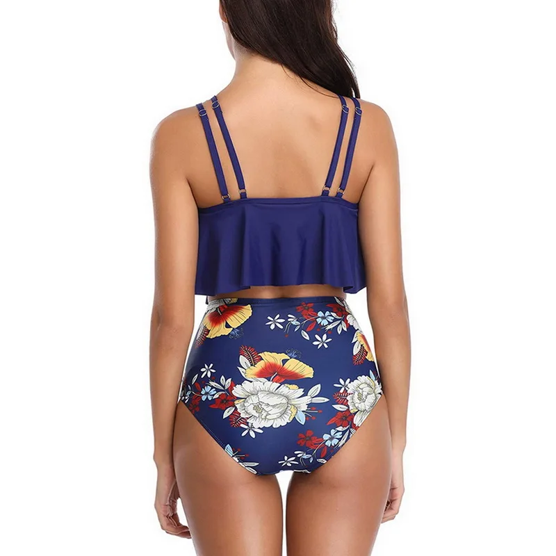 Женский купальник с высокой талией бразильский рюшами и цветочным принтом пуш