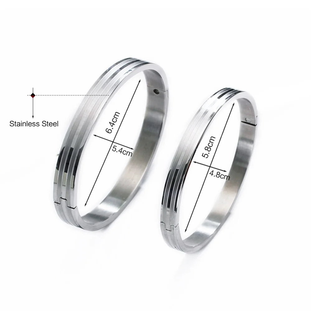 

DreamCarnival 1989 Big Small Size Bangle Set for Lovers Romantic Love Custom Engrave Stainless Steel Cuff Bangle Set Unisex 3087