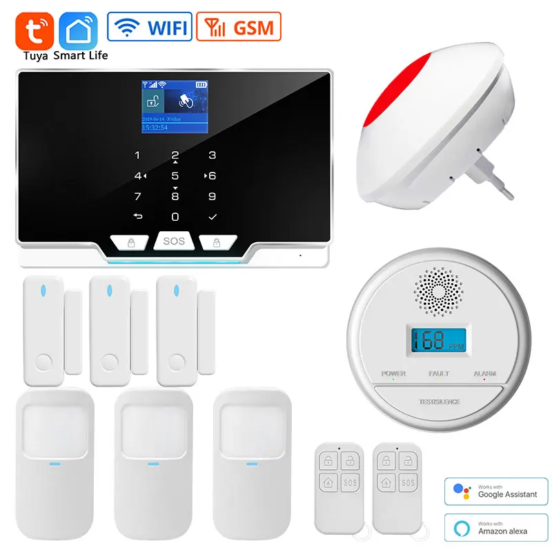 Tuya Smart WIFI GSM Security Alarm System Works With Alexa Home Burglar Motion Detector Smoke Door Window Sensor App Control Kit