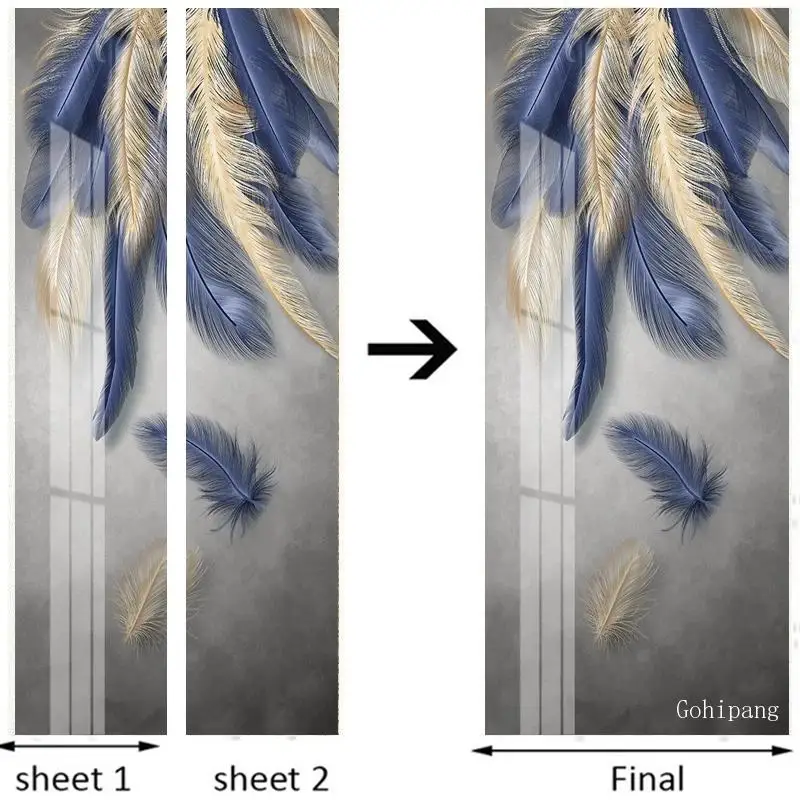 

Pvc Self-Adhesive Door Sticker Modern Art 3D Painted Abstract Artistic Golden Feathers Wallpaper Living Room Door Sticker Poster