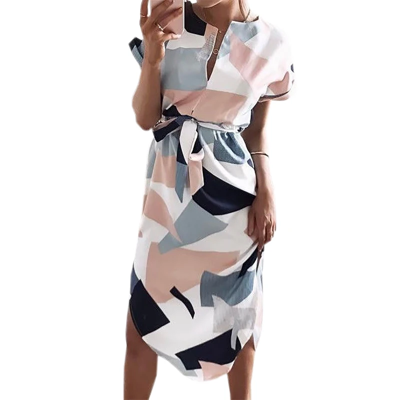 Женское платье миди вечерние с геометрическим принтом летнее пляжное в стиле