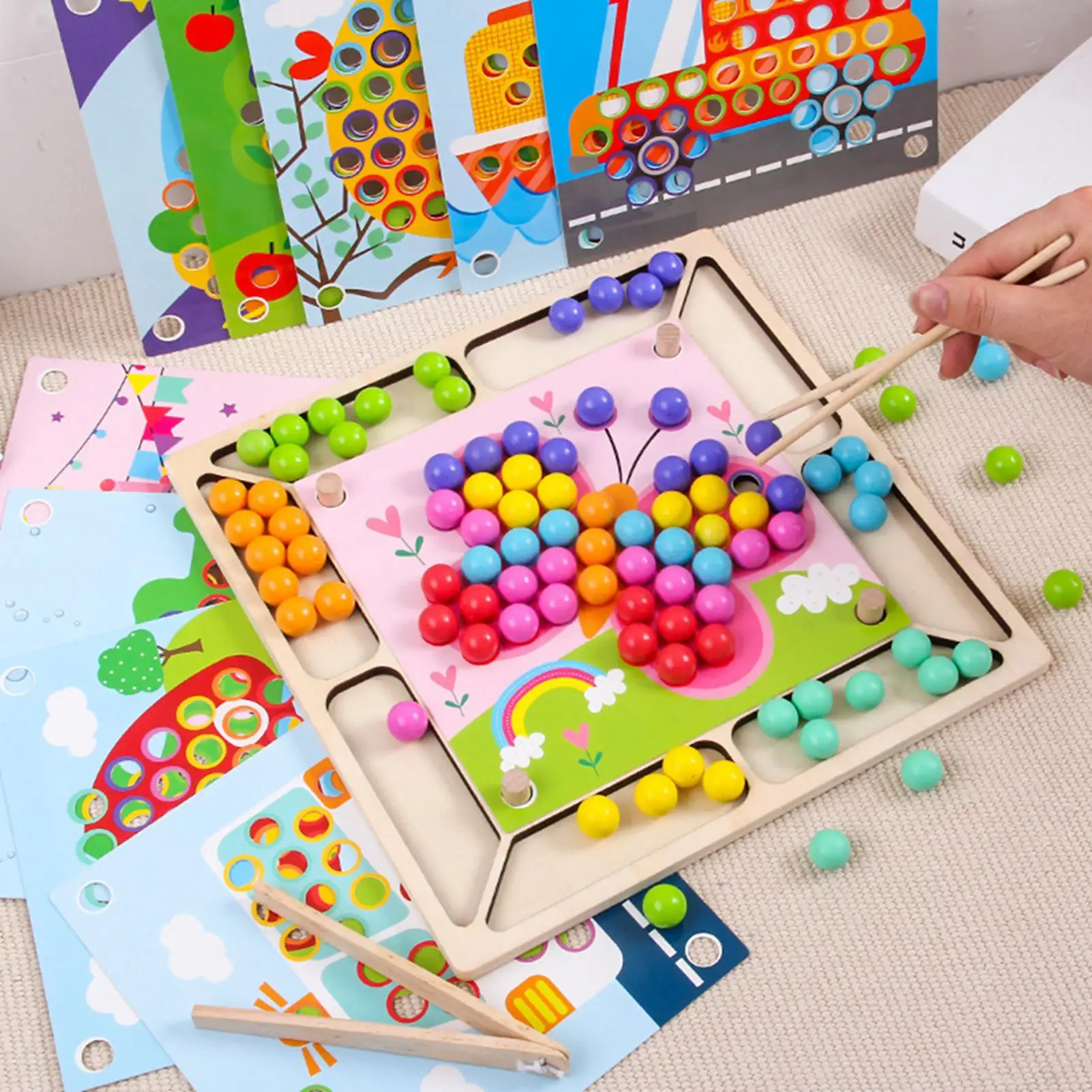 

Montessori Educational Toy Multifunctional Attractive Color Recognition Wooden Clip Beads Training Puzzle Game For Children