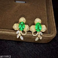 kjjeaxcmy fine jewelry natural emerald 925 sterling silver women earrings new ear studs support test classic hot selling