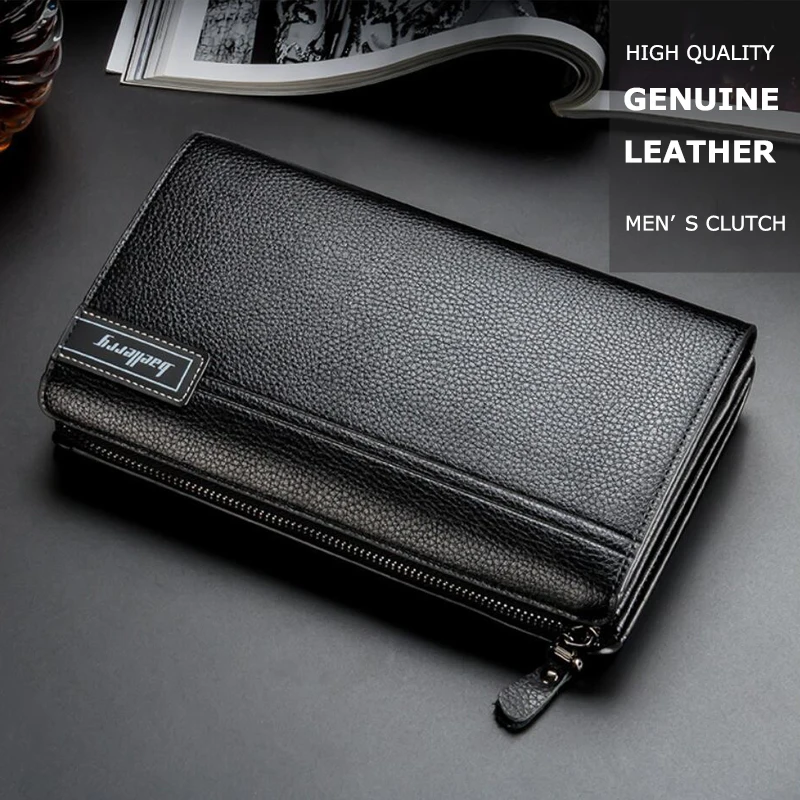 Baellerry Men's Wallet Zipper Clutch Bag Big Capacity Walets Men Genuine Leather Long Purse Quality Card Holder Purses Wallets