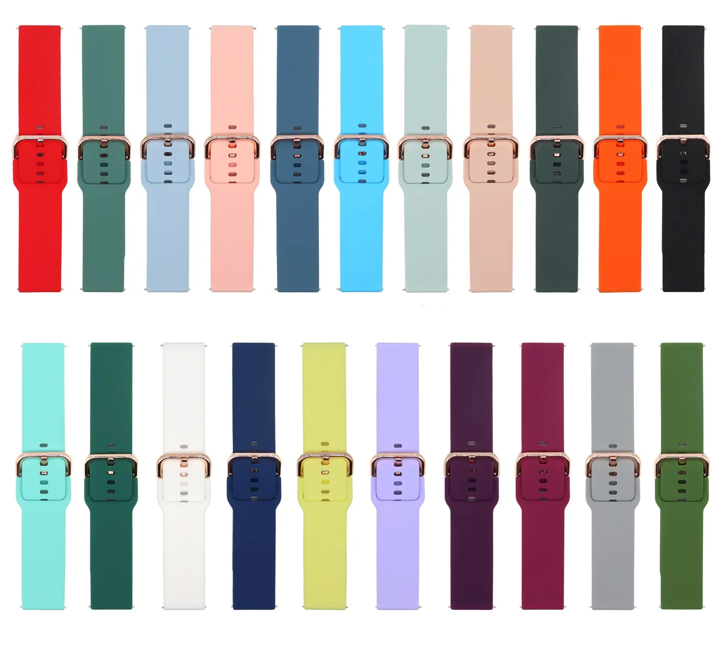 22mm 20mm Silicone band for Samsung Galaxy watch 3 46mm/Active 2 42mm/Huawei watch GT GT2 Rose gold buckle for Amazfit Bip band