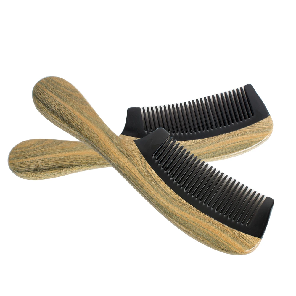 Ox рога зеленый сандалового дерева деревянный гребень волос стиль инструмент