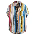 Рубашка мужская с коротким рукавом и круглым подолом, оригинальная свободная сорочка с нагрудным карманом, разные цвета, Прямая поставка 30