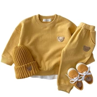autumn and winter ins newborn infant childrens baby leisure cartoon two piece set cotton bear round neck sweater sports suit
