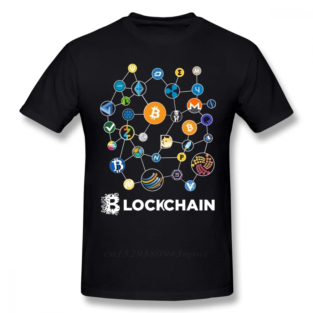 Blockchain BitCoin Litecoin Ripple Ethereum Cryptocurrency T Shirt For Men Popular Tee Christmas Gift Tshirt Cotton Fabric