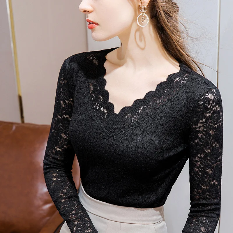 

Europe station lace shirt women's autumn 2020 new style with long sleeve foreign style small shirt wavy lace top