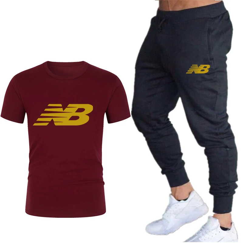 

2020 Men's Sets T Shirts+pants Two Pieces Sets Casual Tracksuit Men/Women Tops+Pants Gyms Fitness trousers