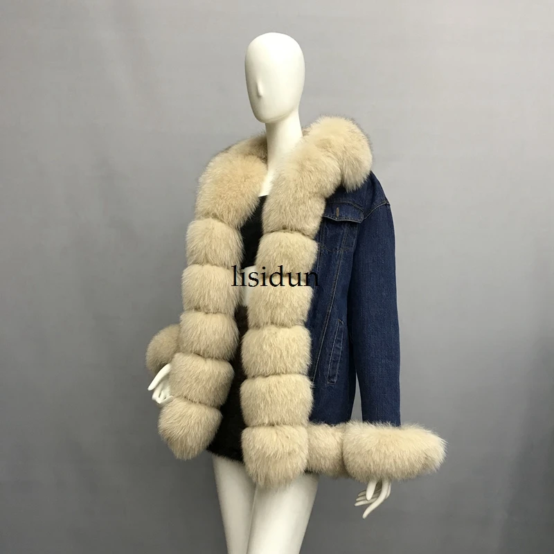 2021 natural fox fur coat Silver Fox collar plus size long winter Jacket Rex rabbit liner red fox hooded thick warm parks Disass