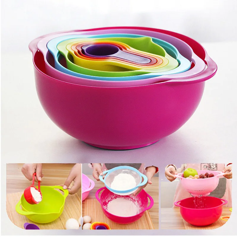 

8/10 Pcs Mixing Rainbow Bowls Set Kitchen Bowl Set Salad Bowl Plastic Baking Measuring Cup Measuring Spoon Set Kitchen Gadgets