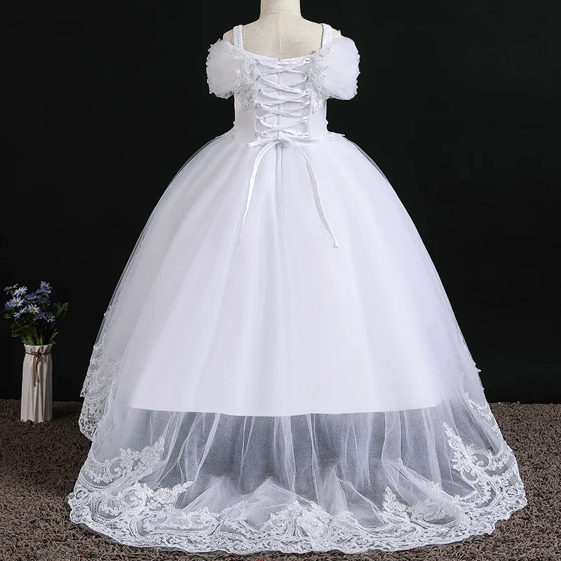 Flower Girls Pageant Dress Kids Wedding Dresses For Girl Vestidos 2020 Children Lace White Princess Robe Kid Party Evening Gown | Детская