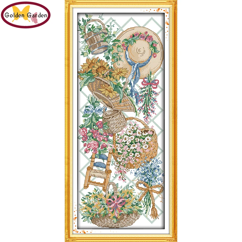 

GG Flower Basket Cross Stitch Kits Embroidery Needlework Sets Handcraft 11ct 14ct Chrinese Counted Cross Stitch for Home Decor