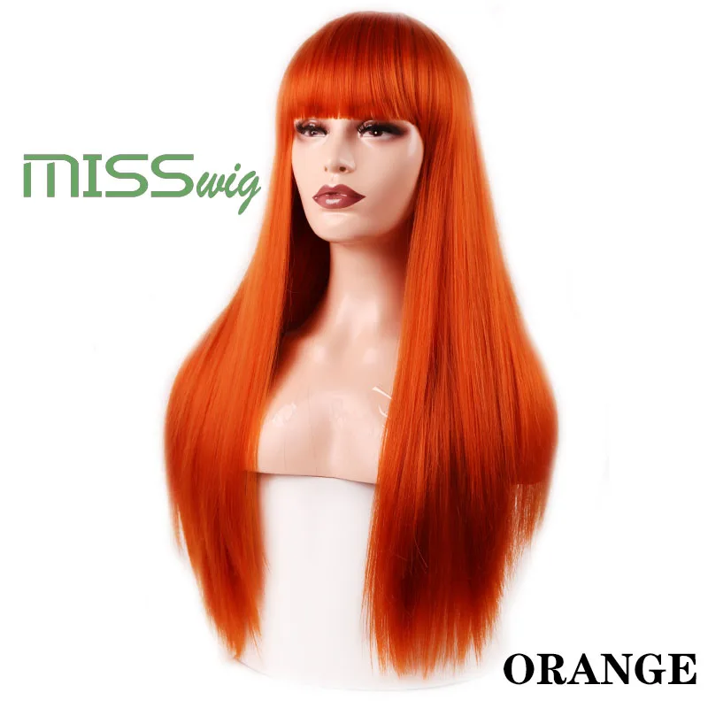 Парик MISS WIG Синтетические длинные прямые волосы 60 см 300 г черные оранжевые красные