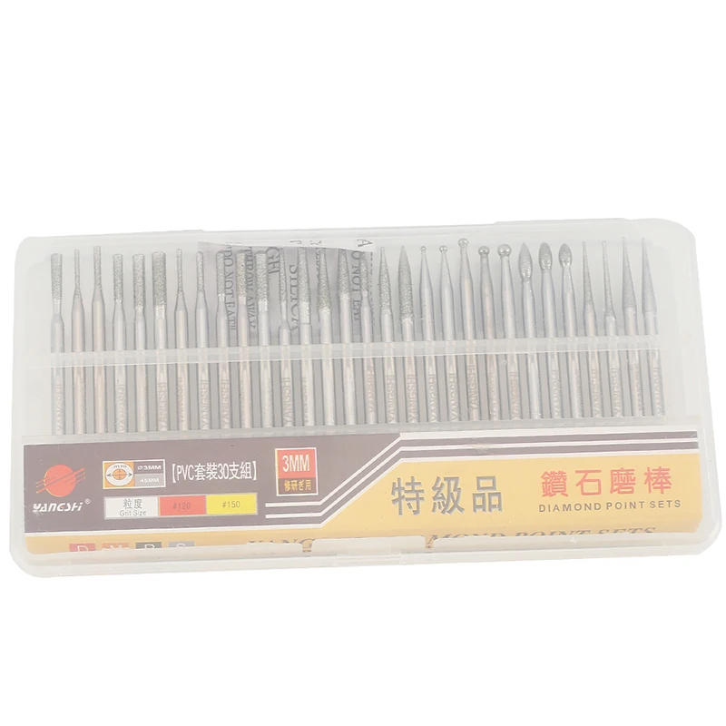 30pc Diamond Burr Bit SetTile Marble Glass Ceramic Hole Saw Drilling Bits For Engraving Rotary Tool 150 Grit | Инструменты
