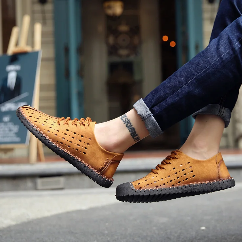 Туфли-оксфорды мужские с перфорацией кожаные дышащие на шнуровке Повседневная