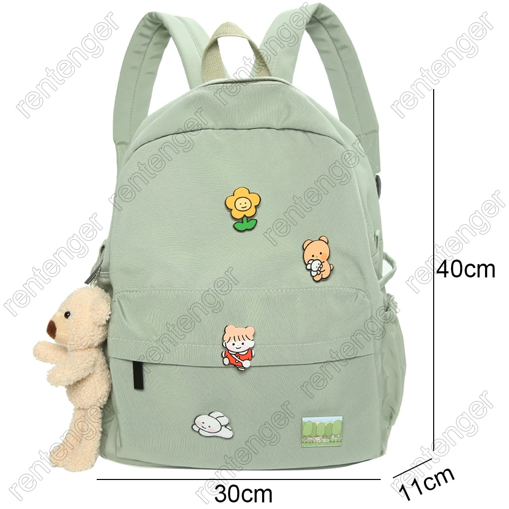 Women Nylon Cute Backpack Bear Female Student College School Bag Badge Girl Doll Backpack Kawaii Book Ladies Fashion Bags Trendy