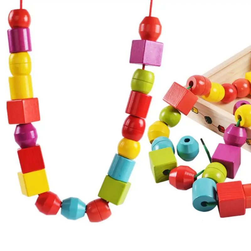 Geometric Shape Wooden Lacing Beads Kids Montessori Threading Educational Toy Gift for Children | Игрушки и хобби