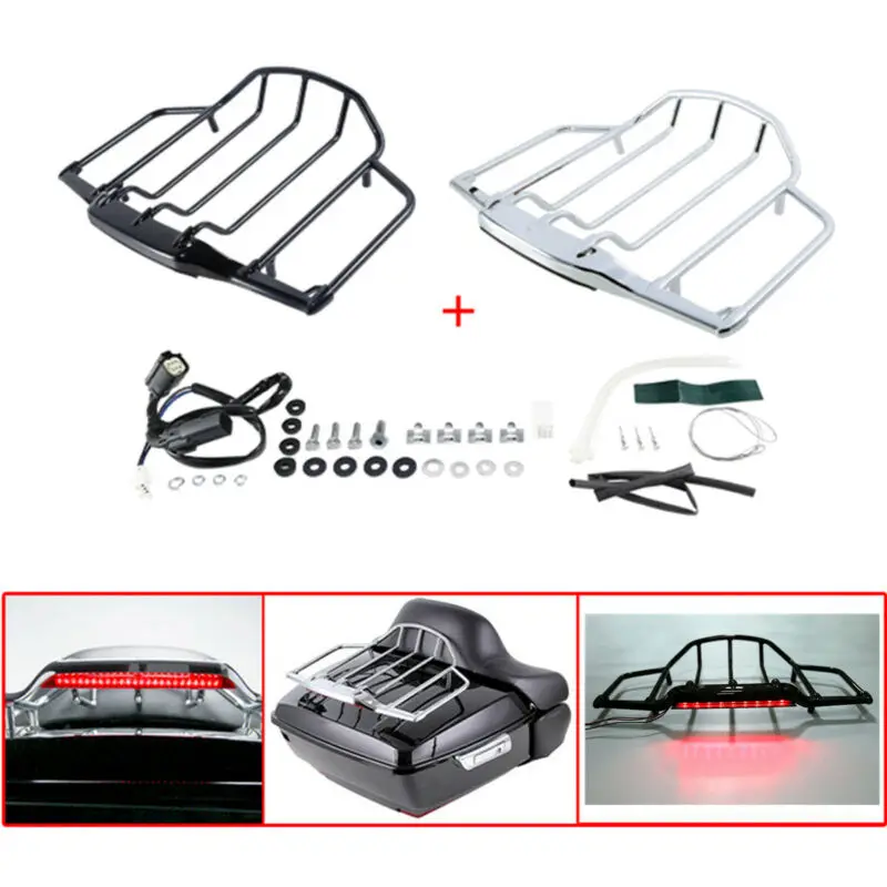 

Motorcycle LED Light Luggage Rack For Harley Tour Pak Touring Air Wing Electra Street Glide Road King 1993-2013