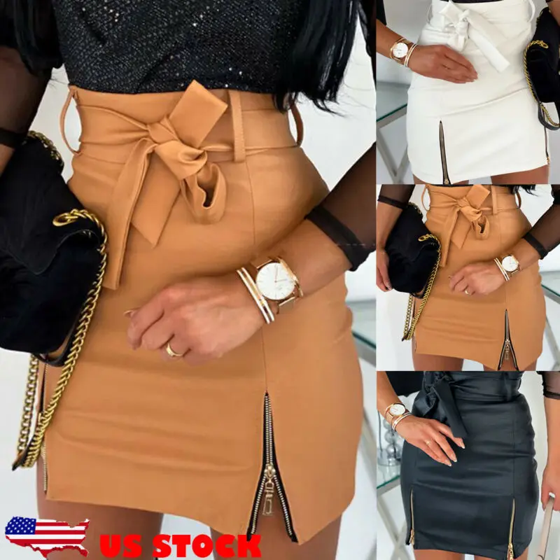 

Fashion Skirt Women High Waist Zipper Up PU Leather Short Mini Skirt Clubwear
