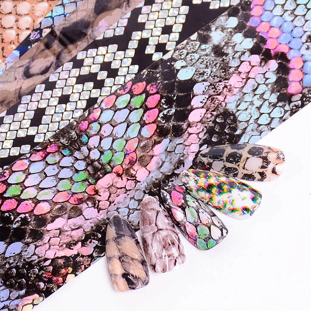 Красочная Змея Печать кожи ногтей стикер Лазерная голографическая Звездная