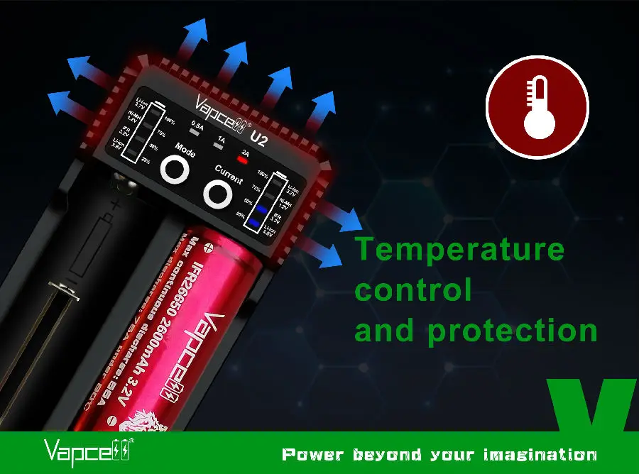 Vapcell U2 2A Смарт мини зарядное устройство USB для li-ion/Lifepo4/Ni-MH/Ni-Cd AAA AAAA C D заряда батареи