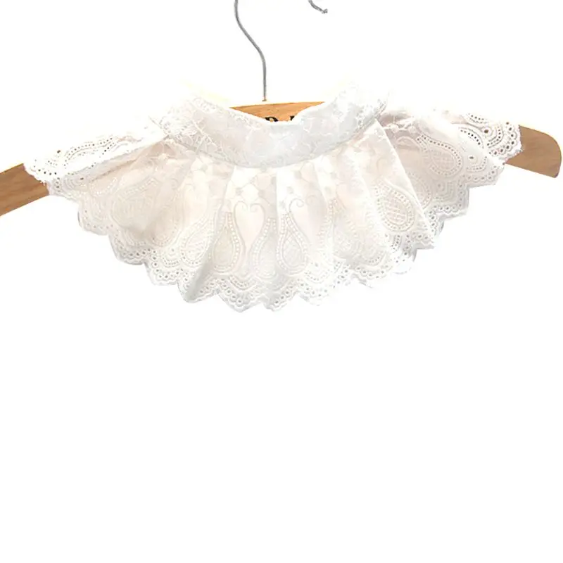 

1Pc Women Decorative Embroidery Floral Lace Pleated Spread Blouse Fake False Collar Solid Color Hollow Out Scalloped Trim Half