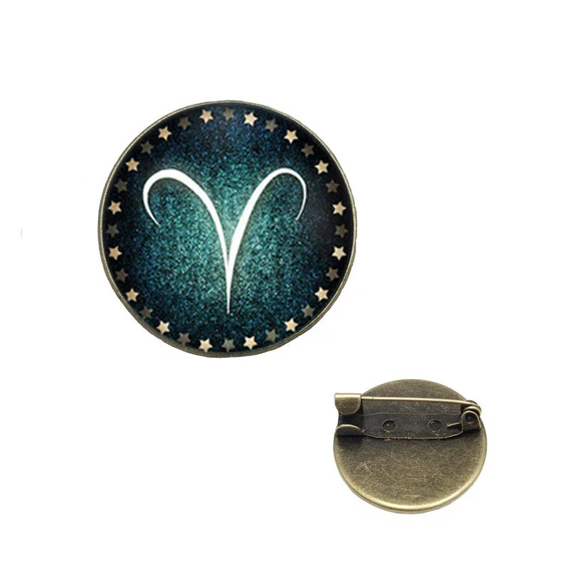 

Creative Twelve Constellations Brooch Time Gem Ancient Bronze Brooch Clothing Pin Small Accessories Party Unisex Gift Jewelry