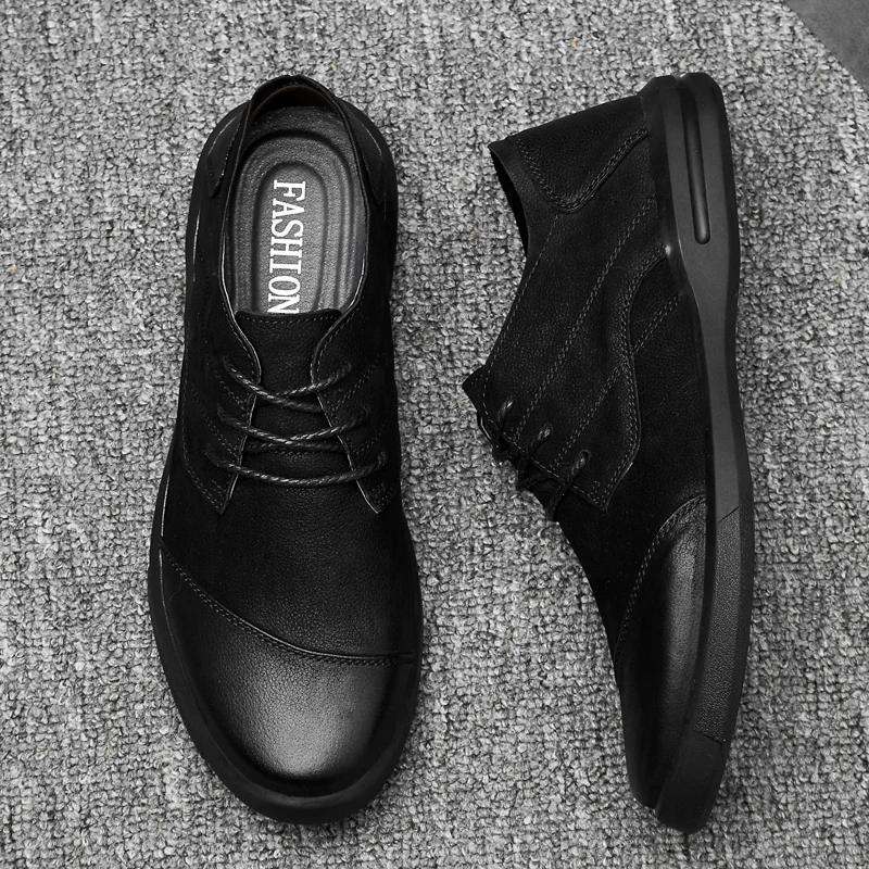 Fashion Genuine Leather winter Casual Shoes Quality lace up Men Handmade sewing Vintage Loafers Flats Sneakers shoes men o4 | Обувь