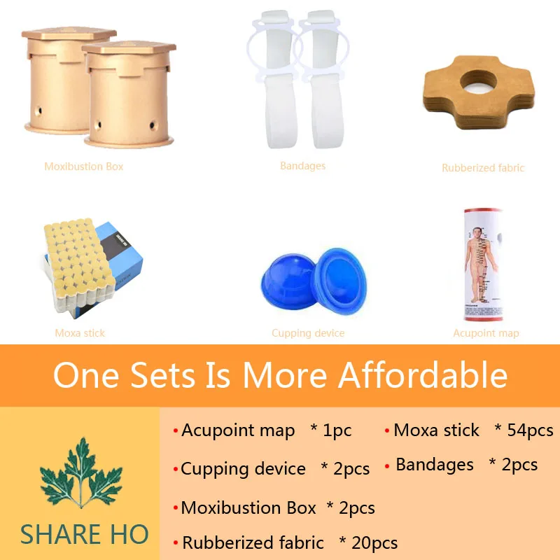 Gold Sets SHARE HO коробка мокса китайская прижигание наклейки Acupuntura Acupoint Отопление спины терапия подздоровье женщин гинекология тела - Цвет: Gold Sets